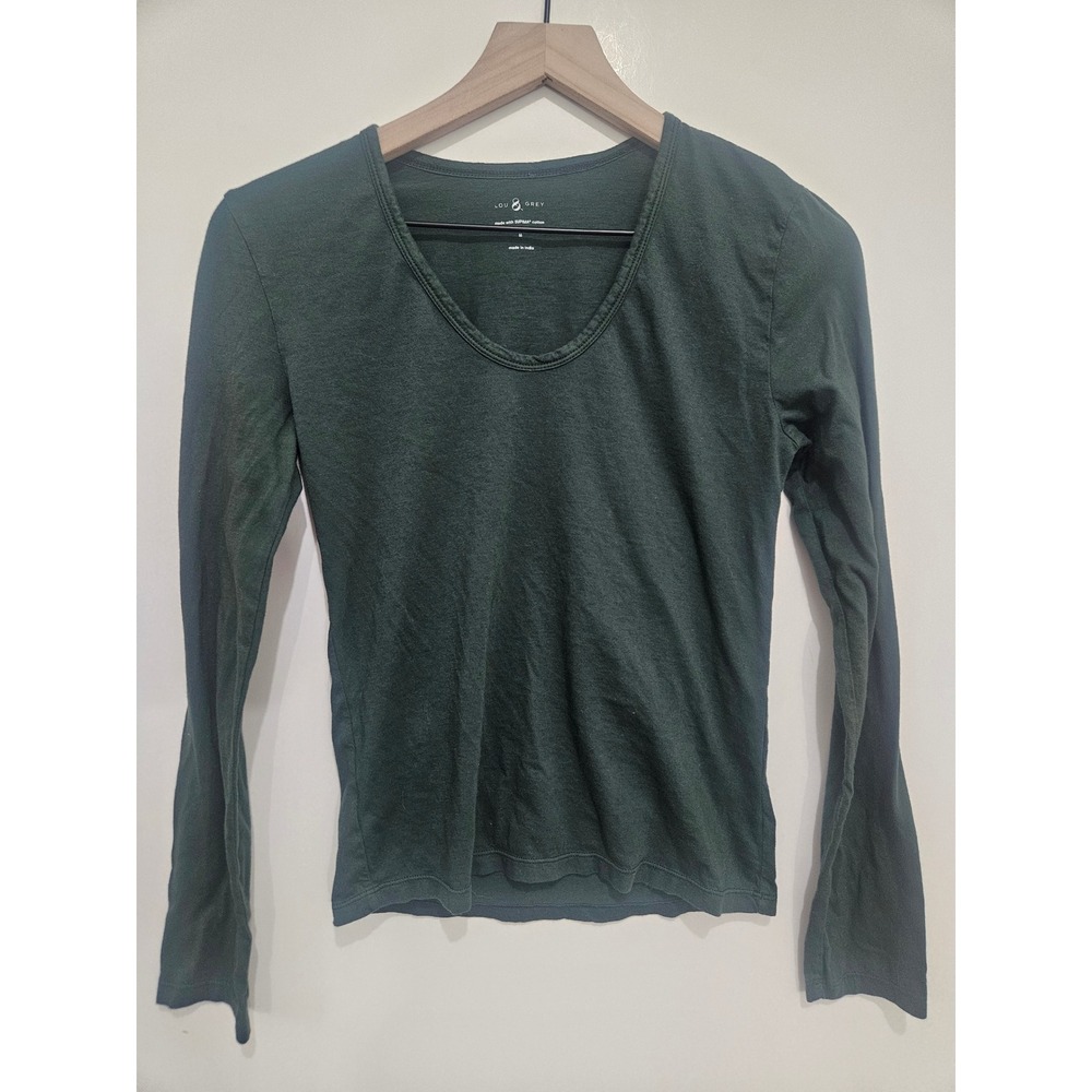 Lou & Grey Supima Cotton Long Sleeve‎ Scoop Neck Top Green Womens Medium